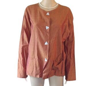 Kioti Women's Size XL 100% Cotton Burnt Orange Triangle Button up Blouse Top